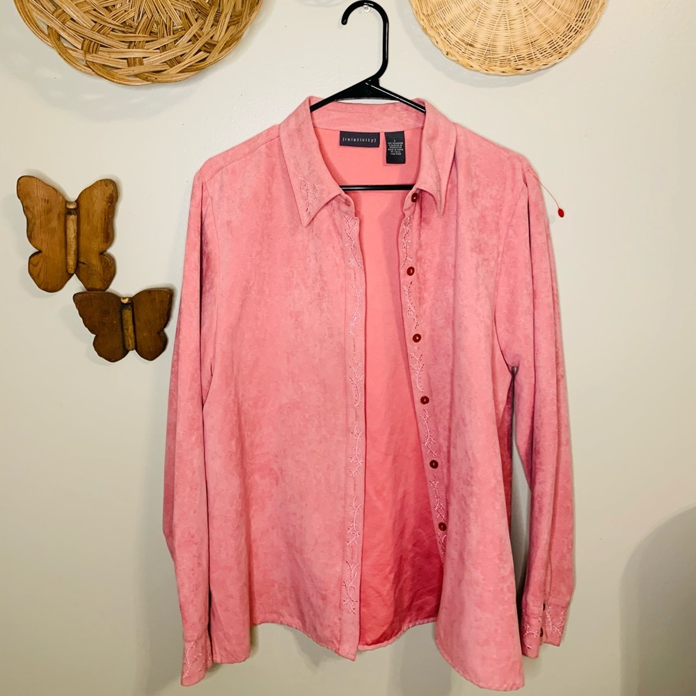 Pink suade button down